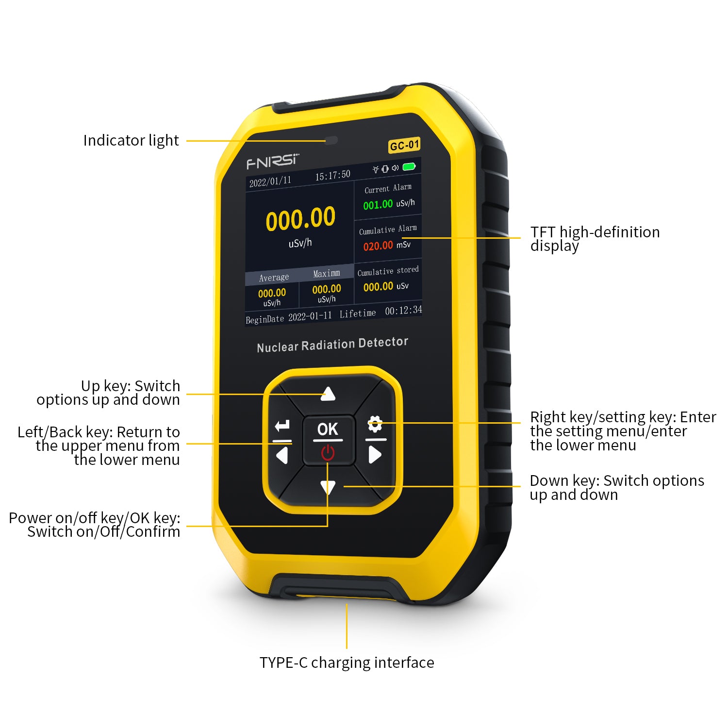 FNIRSI GC-01 Geiger Counter,Nuclear radiation detector