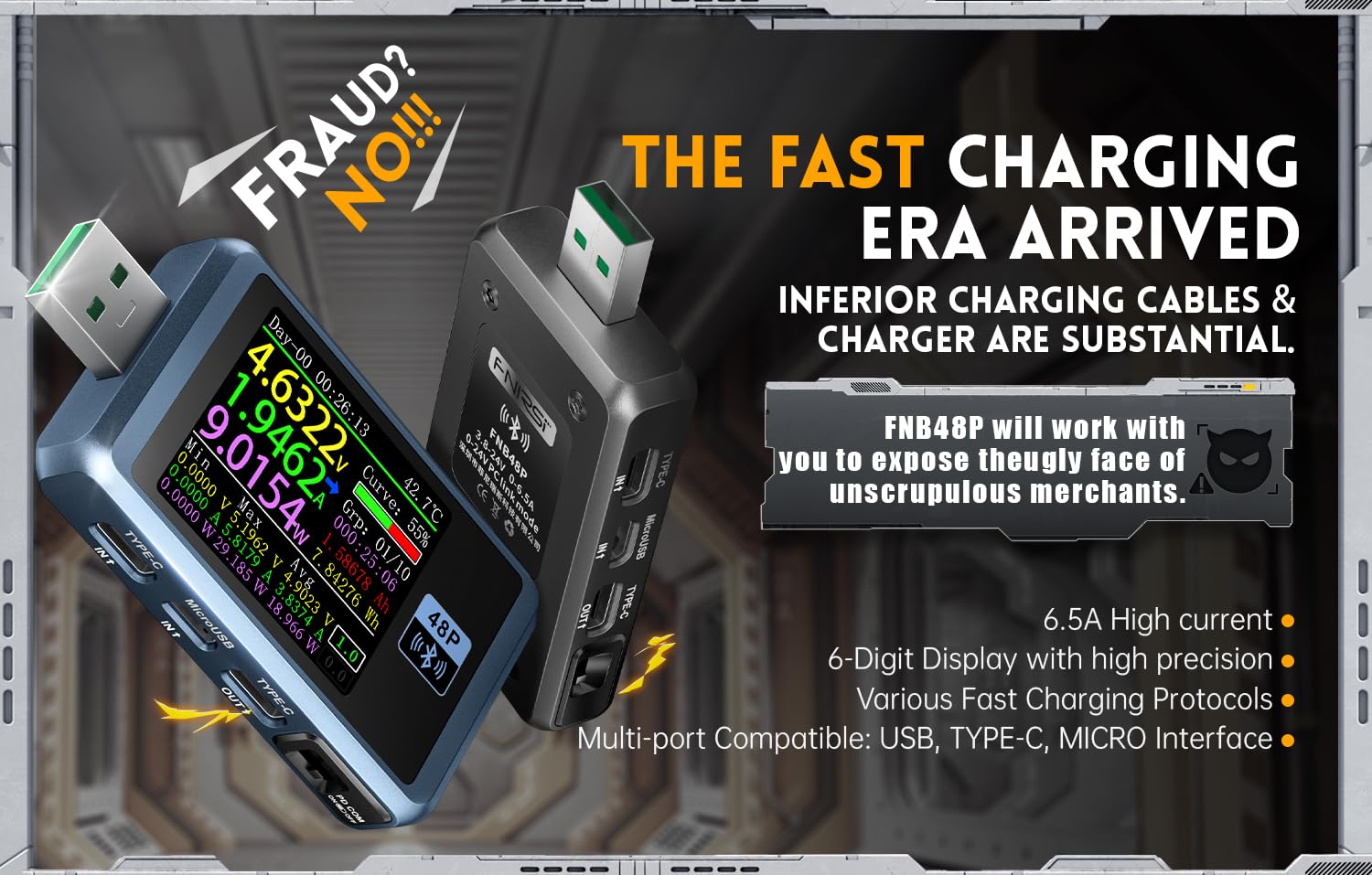 FNIRSI FNB48P USB Tester, Digital Voltmeter