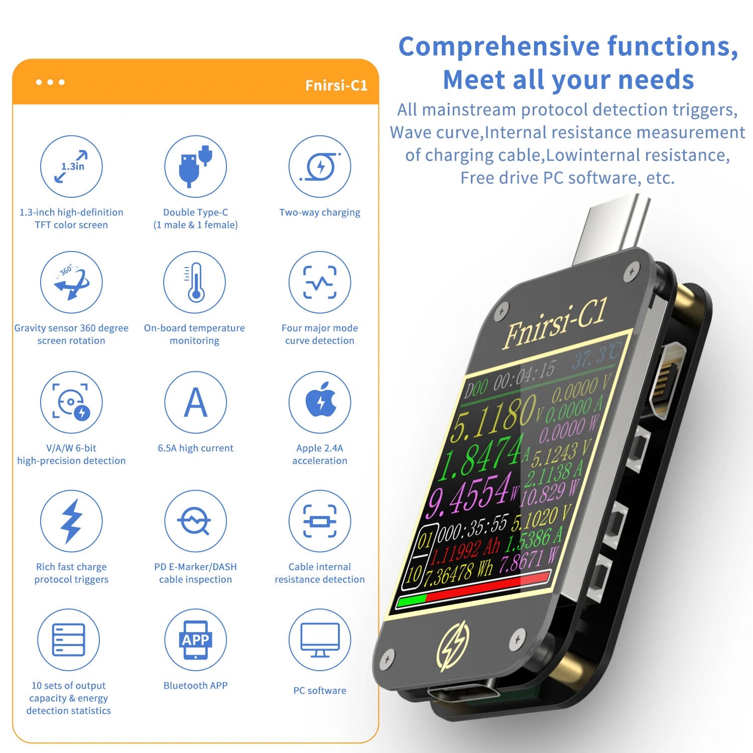 FNIRSI C1 Voltmeter Amperemeter Strom Voltmeter USB Tester