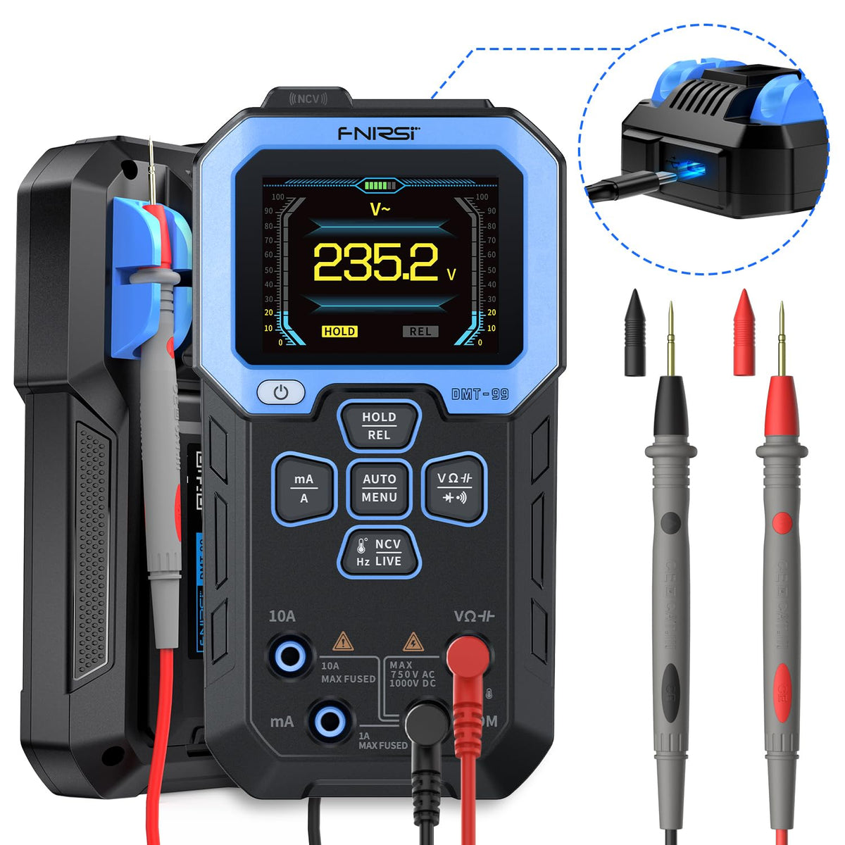 Fnirsi DMT-99 Handheld Digital Multimeter 10000 Counts Voltage Current Resistance Capacitance Frequency Temperature NCV